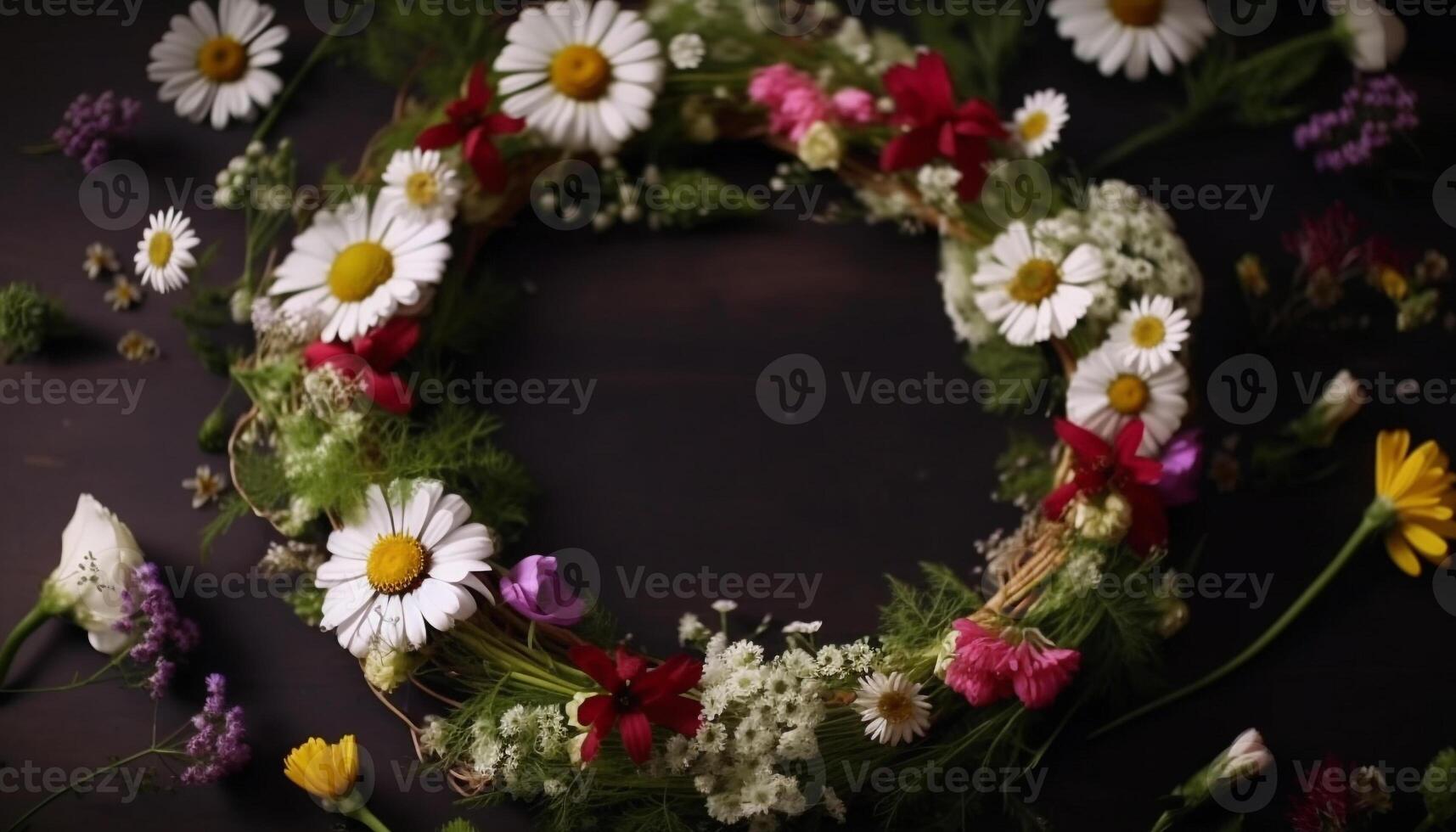 Fresh summer bouquet daisies, chamomile, and gerbera generated by AI photo