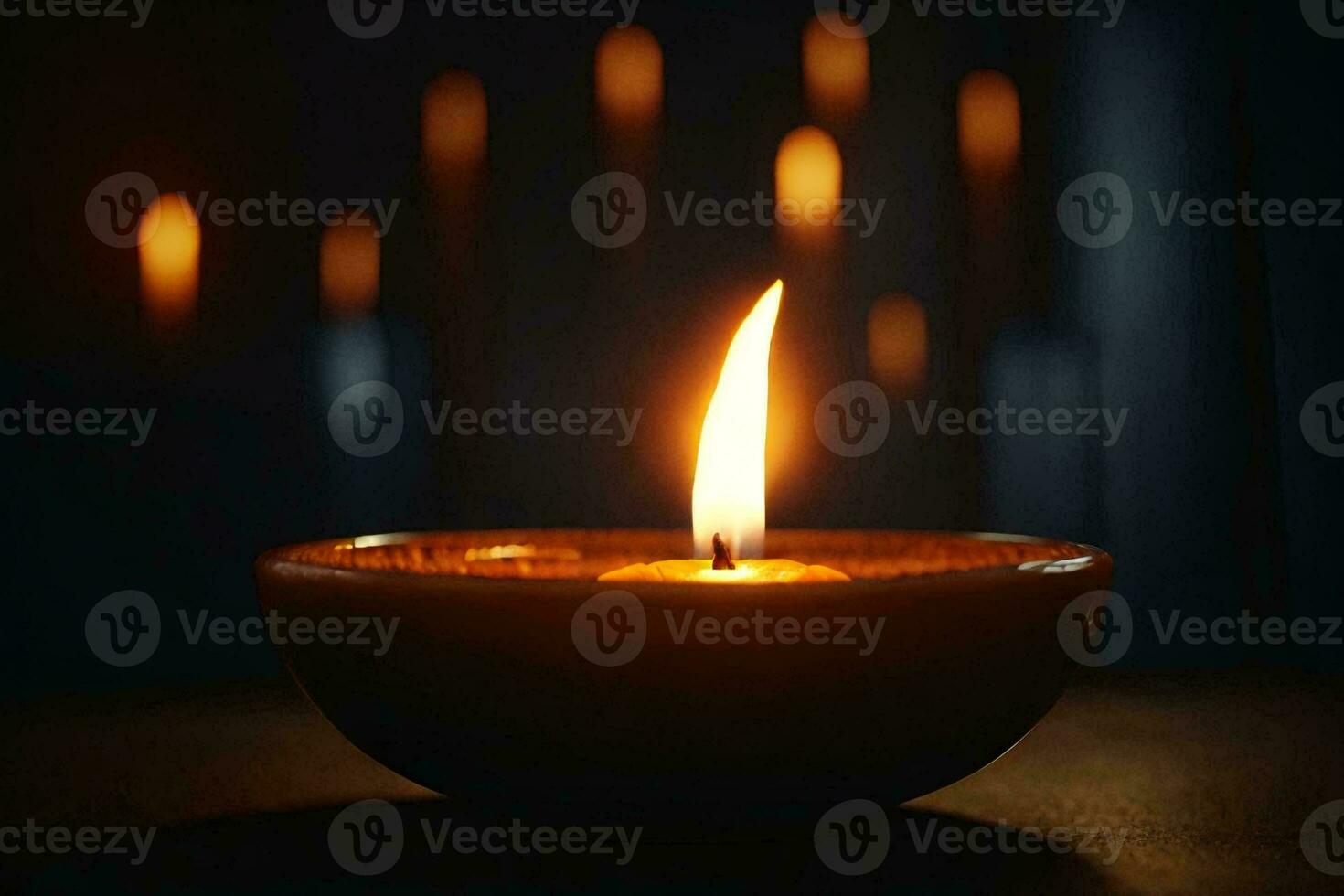 a lit candle in a decorative metal bowl. AI Generative photo