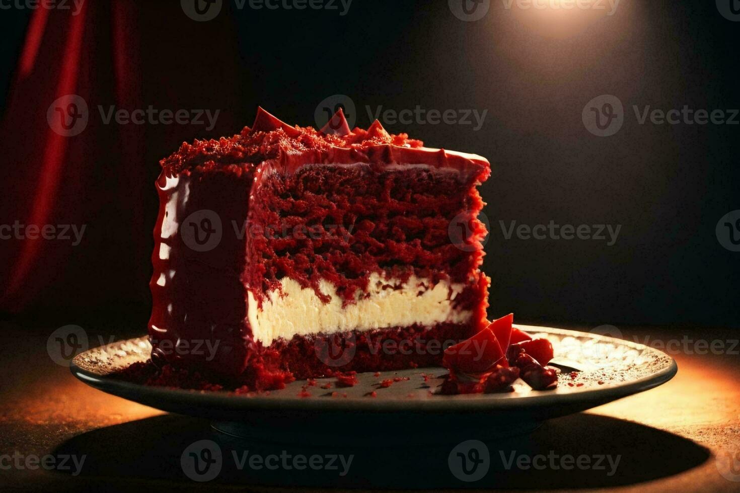 Red velvet cake with fresh strawberries. AI Generative photo