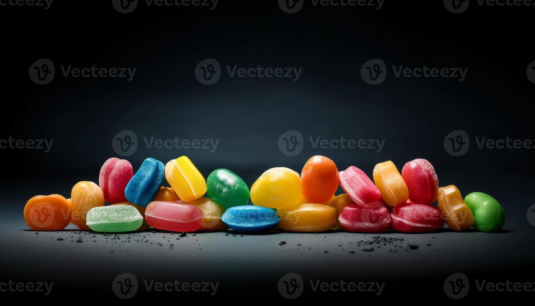 Colorful candy stack on dark background generated by AI 33319257 Stock