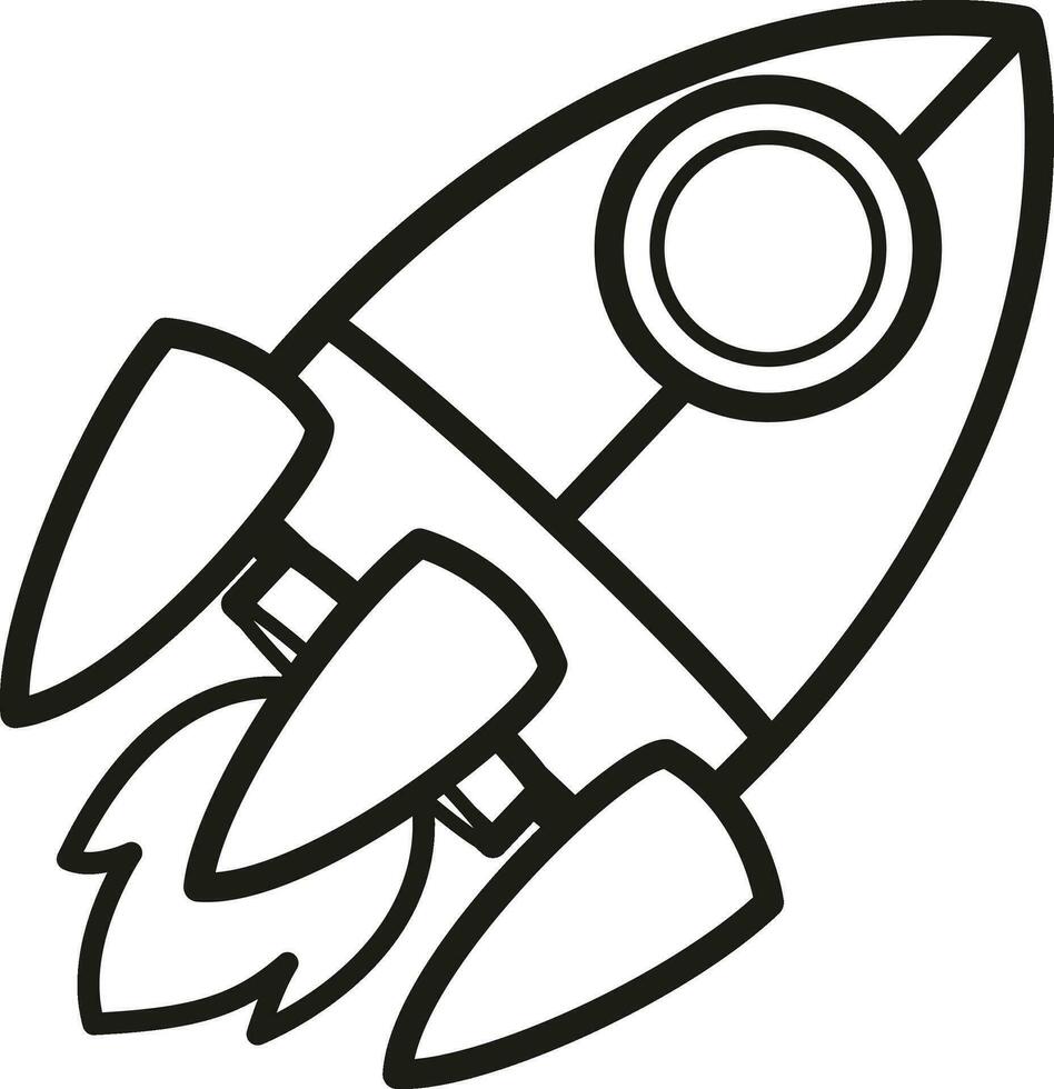 Illustration black and white rocket vector