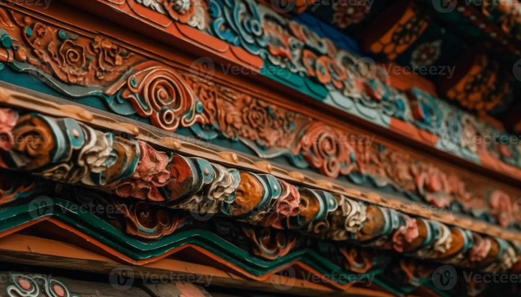 Ornate roof decoration showcases ancient Thai culture generated by AI photo