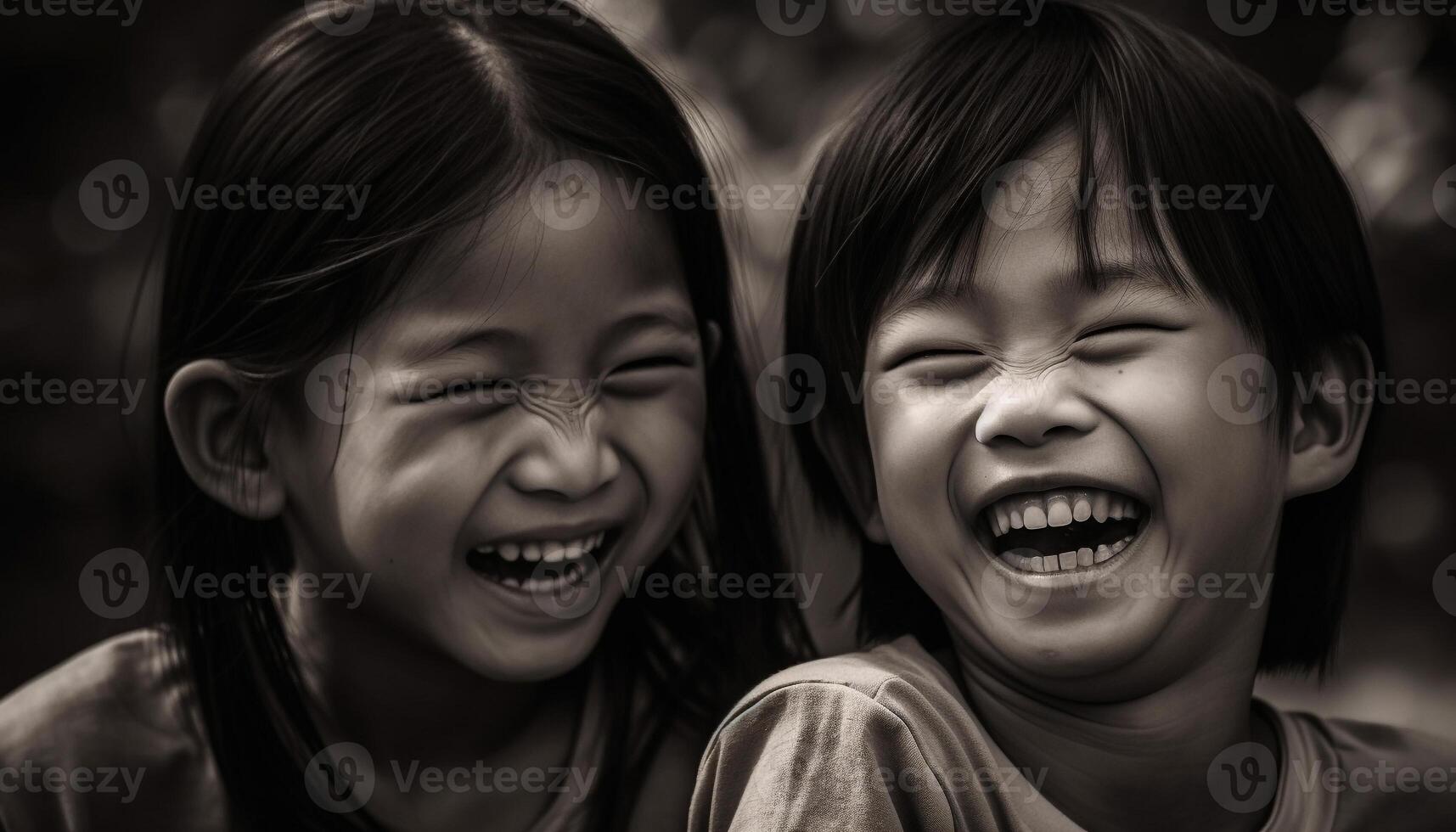 Two cute girls laughing, playing and bonding in nature together generated by AI photo
