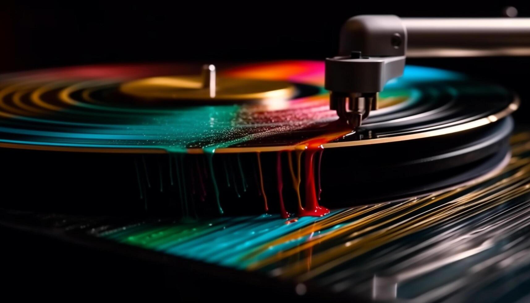 Spinning old fashioned gramophone in nightclub creates nostalgic retro soundtrack generated by AI photo