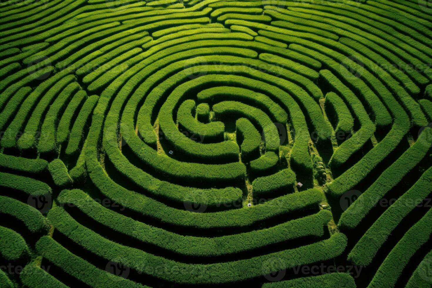 Tea field plantation labyrinth background. photo shot from a drone to fields with tea