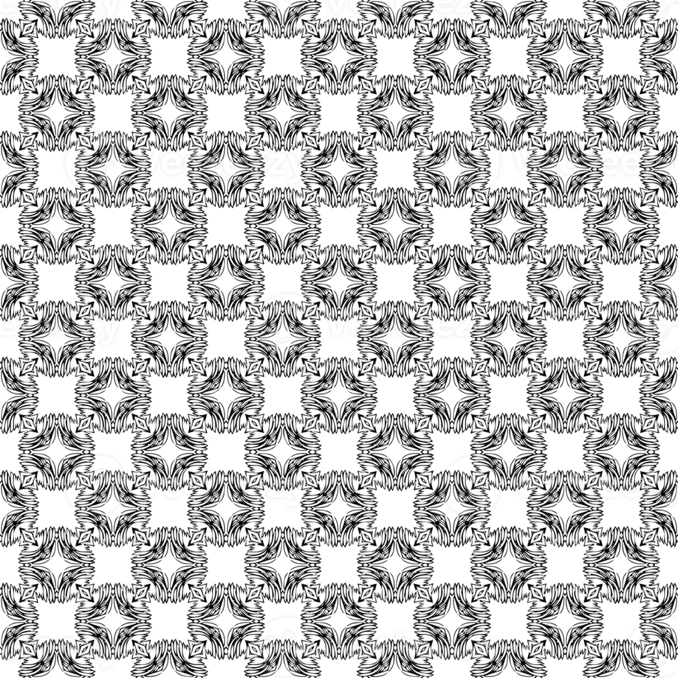 Black seamless abstract pattern. Overlay for background and backdrop. Ornamental design. PNG graphic illustration with transparent background.