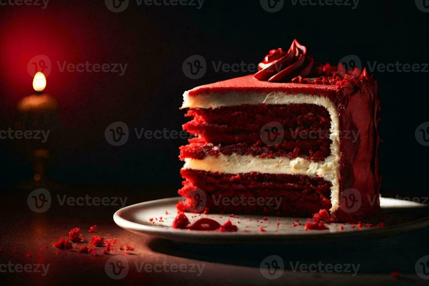 Red velvet cake with fresh strawberries. AI Generative photo