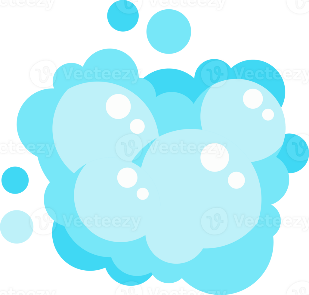 cartoon zeepschuim set met bubbels. lichtblauw schuim van bad, shampoo, scheren, mousse. png