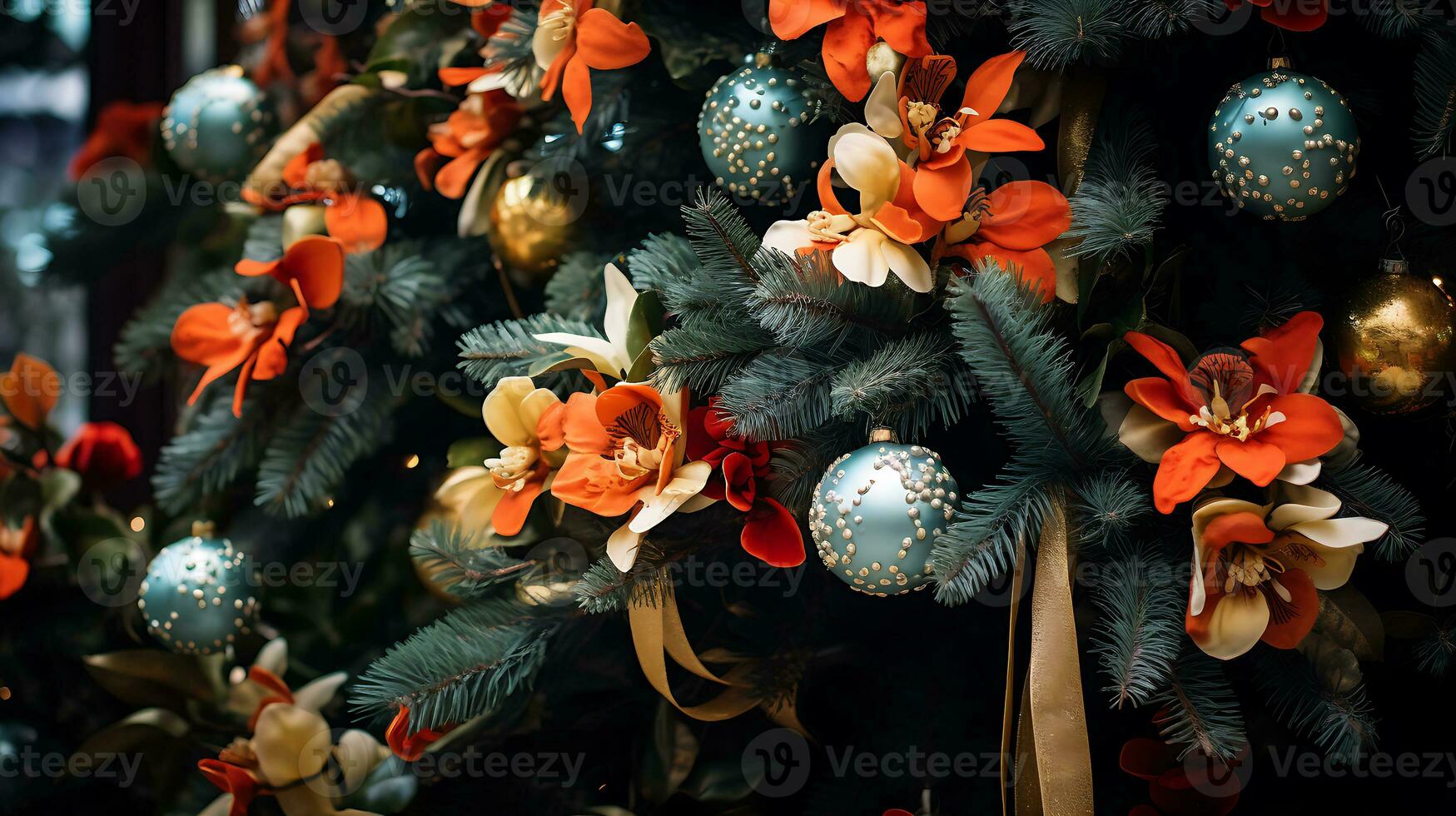 Close up on beautifully decorated christmas generated by Ai photo
