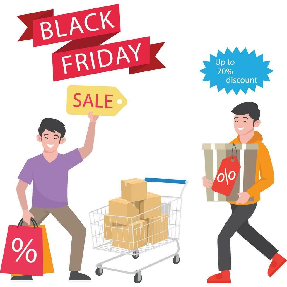 Boy doing shopping in Black Friday sale Illustration vector