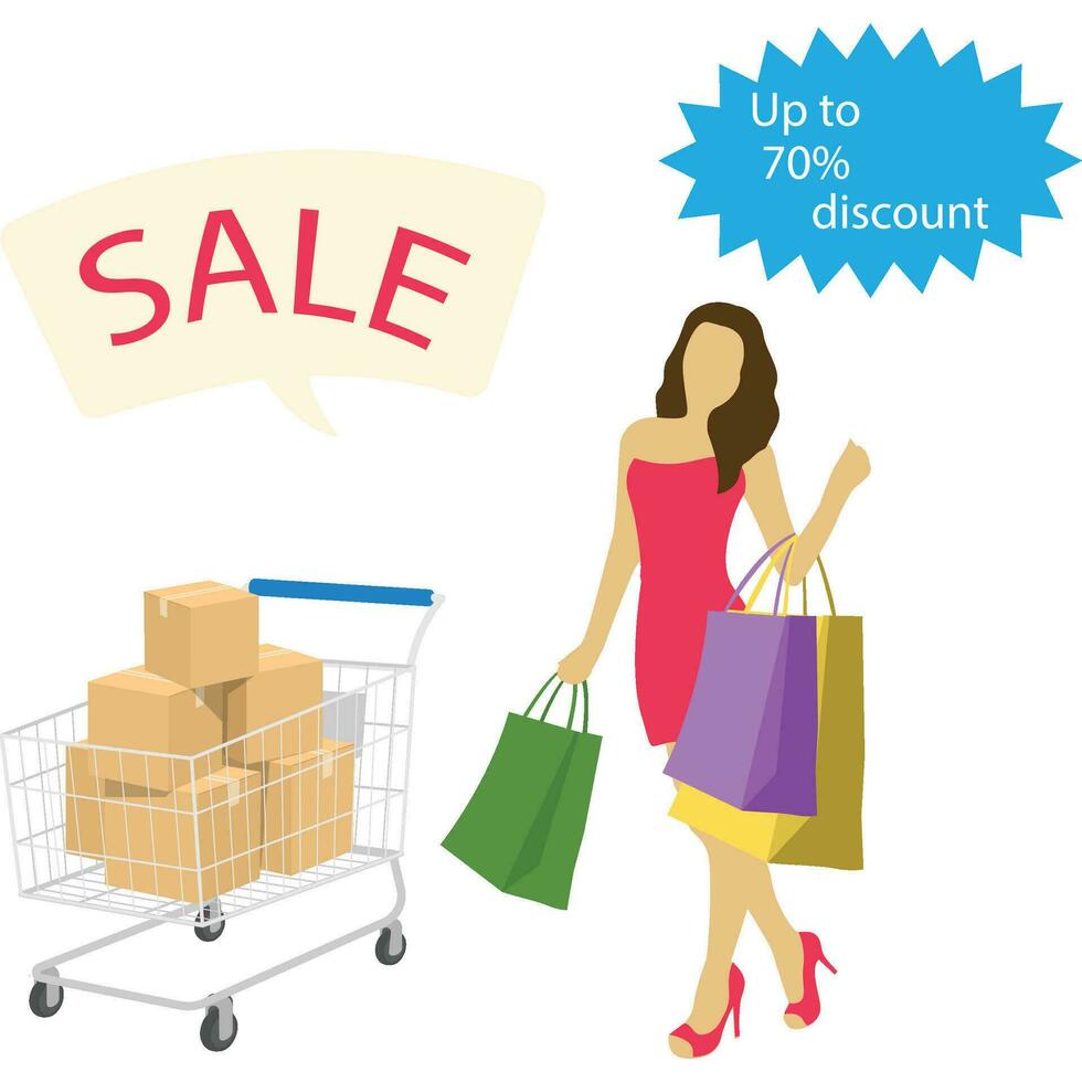 Black Friday shoppers get discount on shopping Illustration vector
