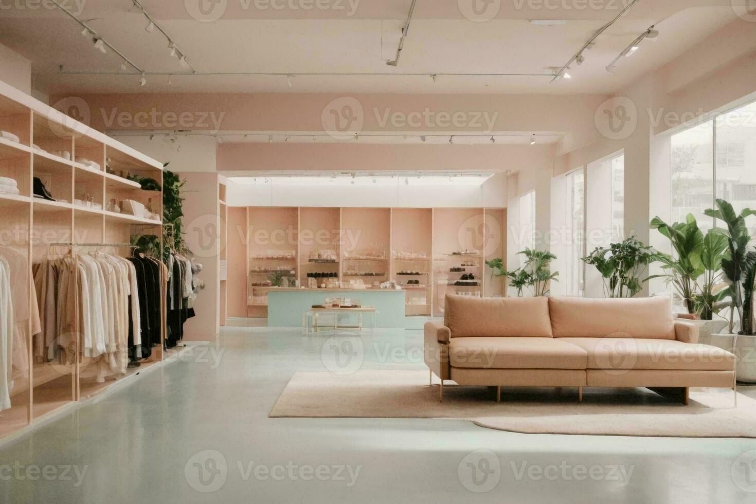 Modern Living Room Interior With Comfortable Sofa. AI Generative photo