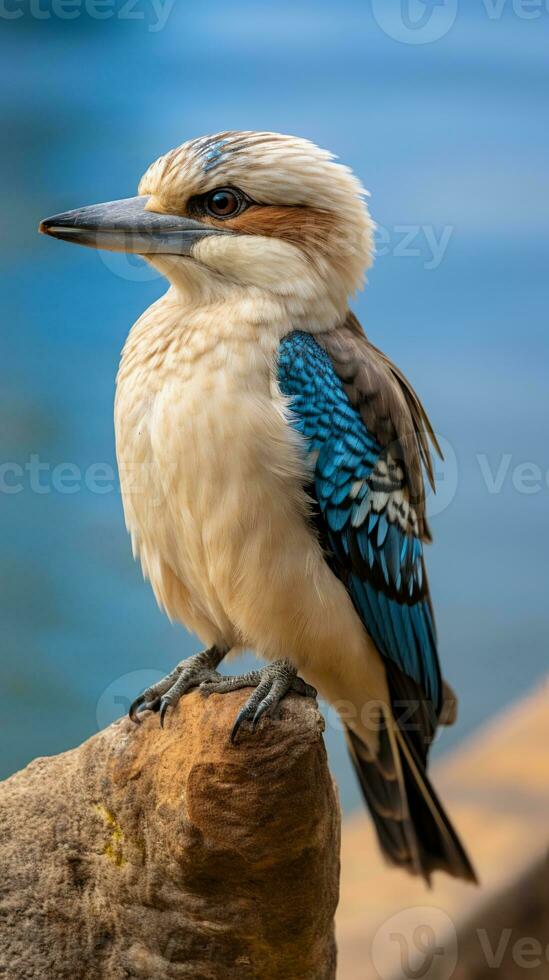 blue-winged kookaburra bird perched on a branch. AI Generative photo