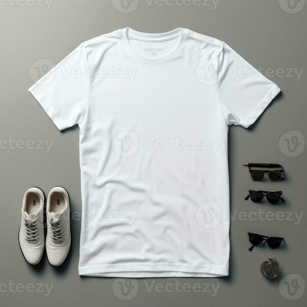 A Closed-Up Shot of A Plain White T-Shirt Mock-Up. AI Generative photo