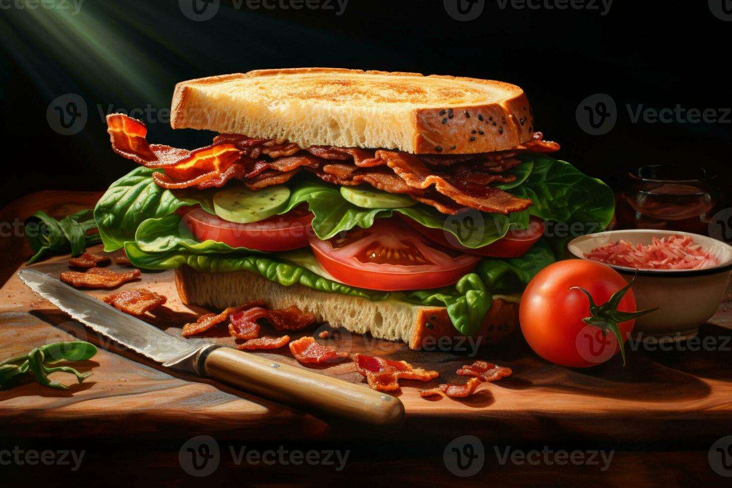 Delicious sandwich with caprese salad. AI Generative photo