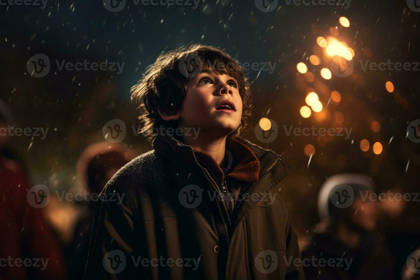 a young boy who celebrates Bonfire Night. AI Generative photo