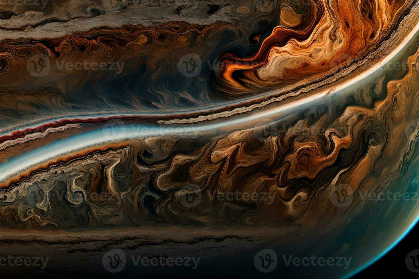 A beautiful sight of Jupiter's colorful, rotating layers as seen from space AI Generated photo