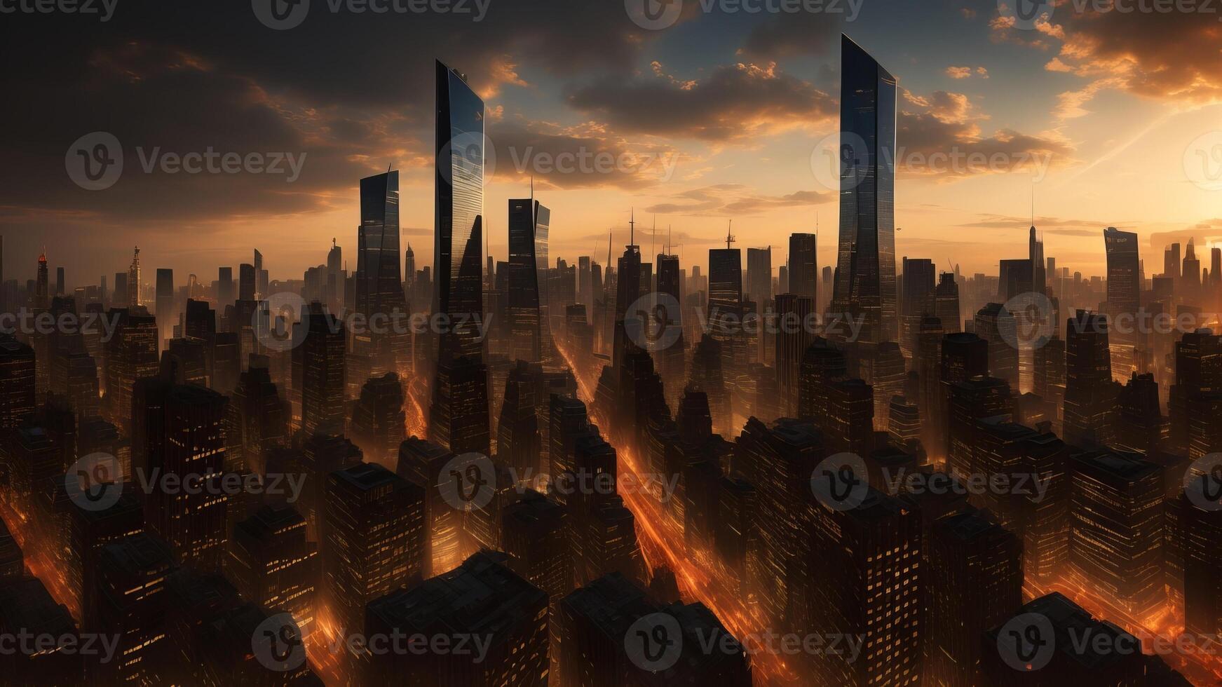 futuristic city skyline with advanced technology and towering skyscrapers. photo