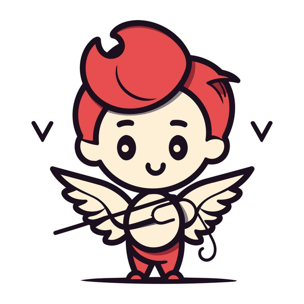 linda pequeño Cupido con alas y arco. vector ilustración.