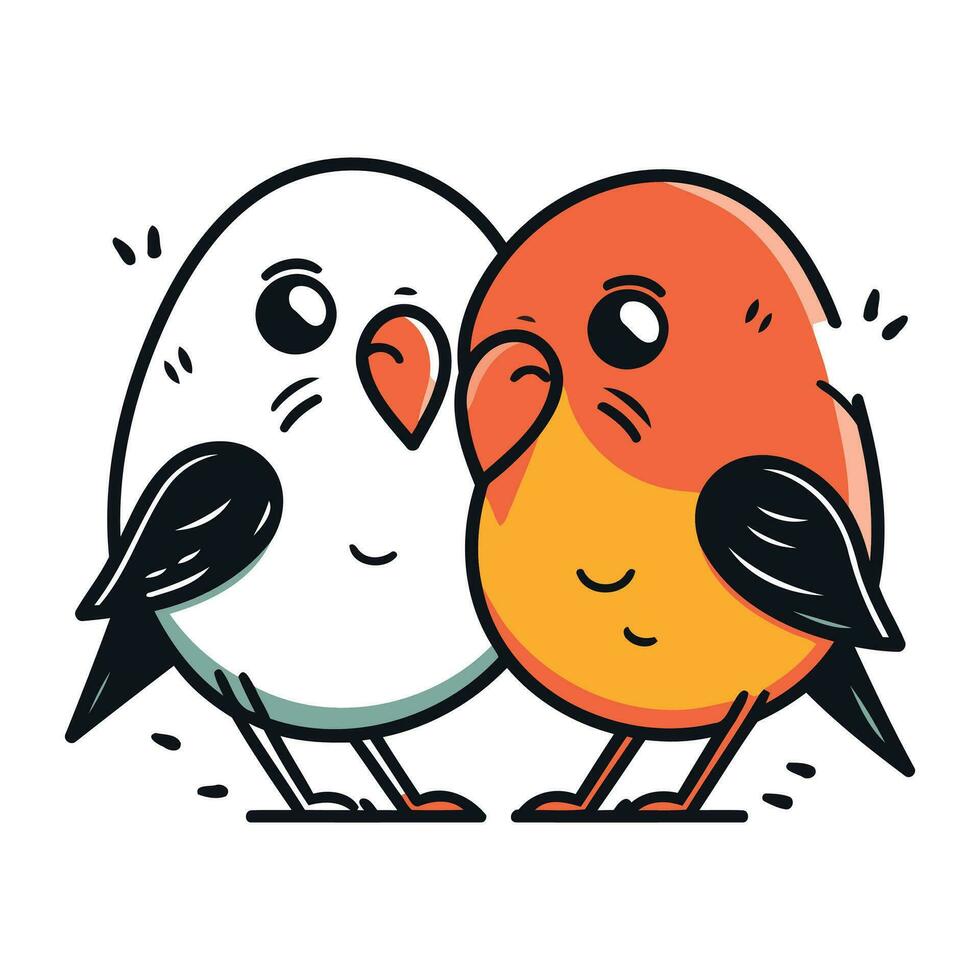 Cute cartoon couple of birds on white background. Vector illustration.