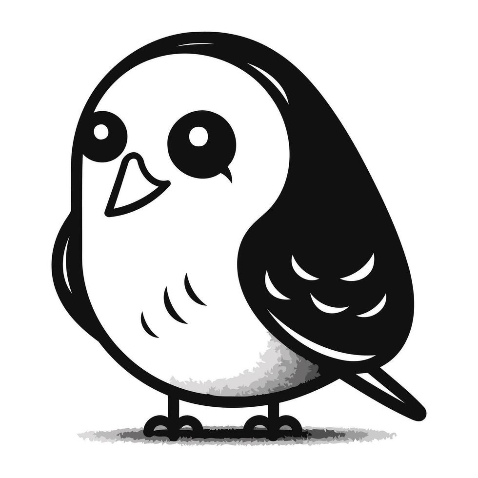 Cute cartoon black and white bird isolated on white background. Vector illustration.