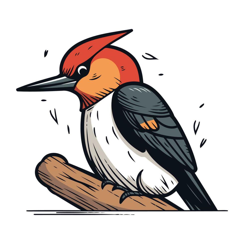 Red headed Woodpecker bird. Vector illustration in cartoon style.