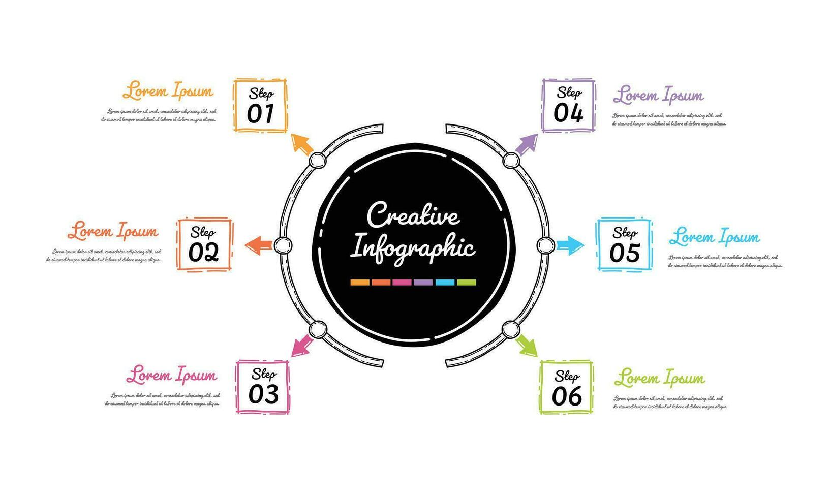 Timeline infographic template with 6 options. vector
