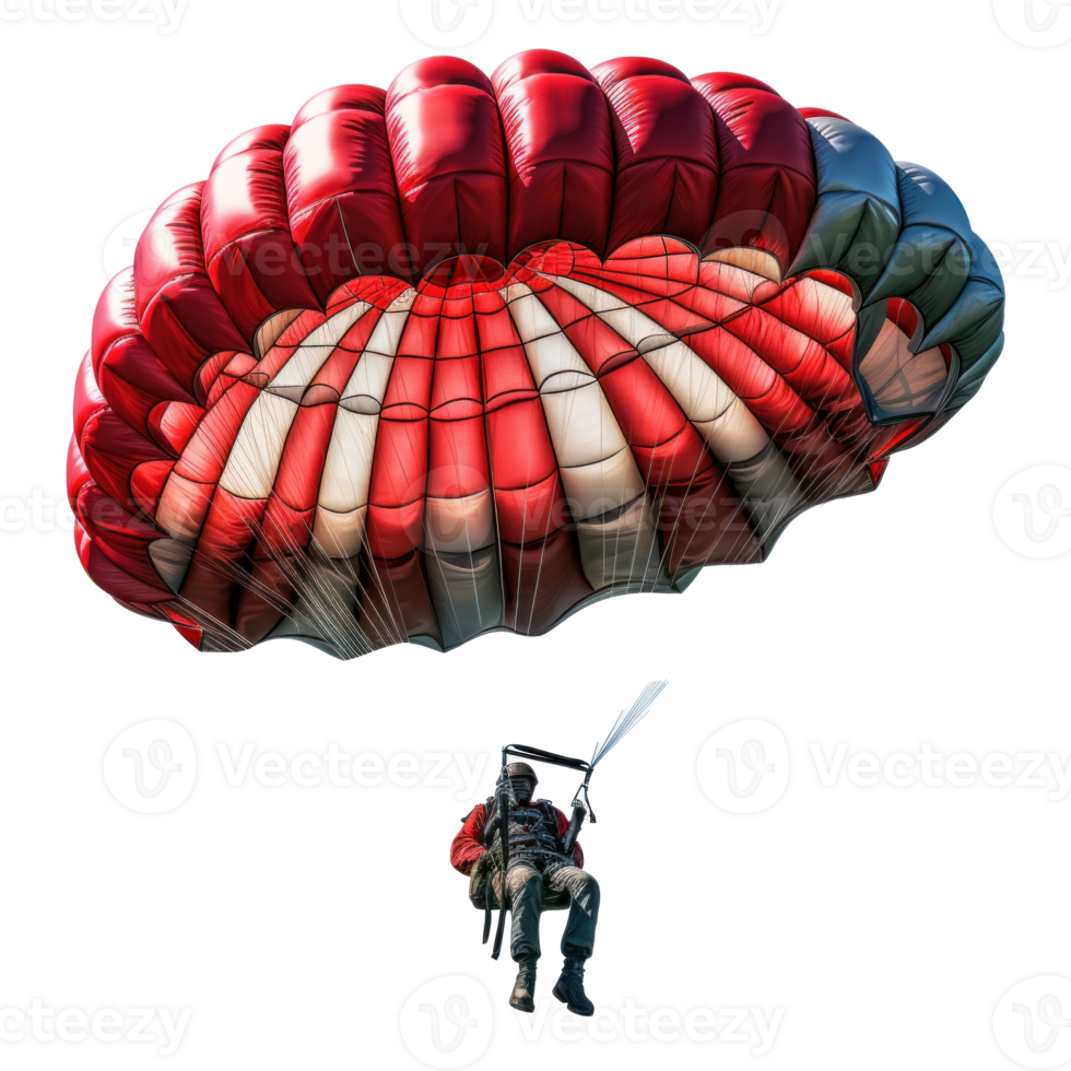 a skydiver flying with an open parachute, isolated png