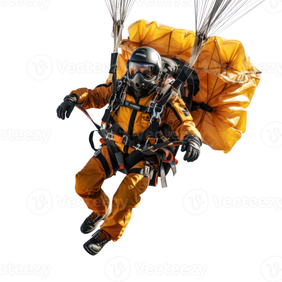 a skydiver flying with an open parachute, isolated png
