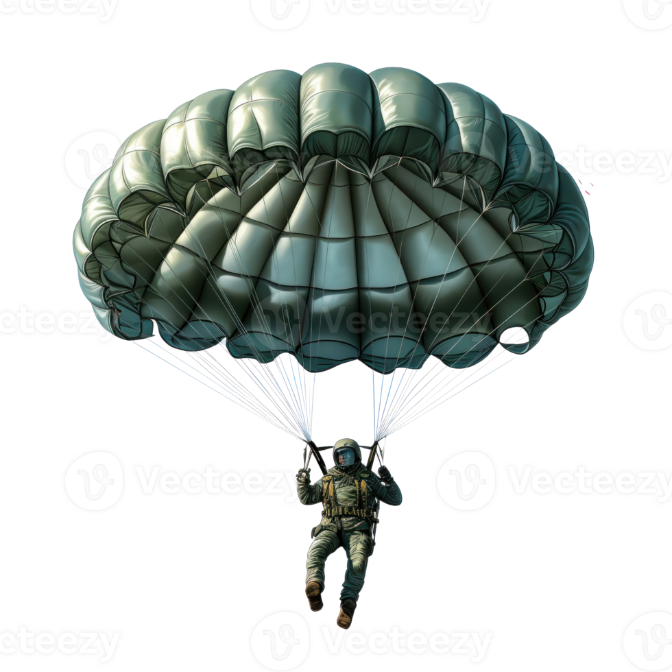 a skydiver flying with an open parachute, isolated png