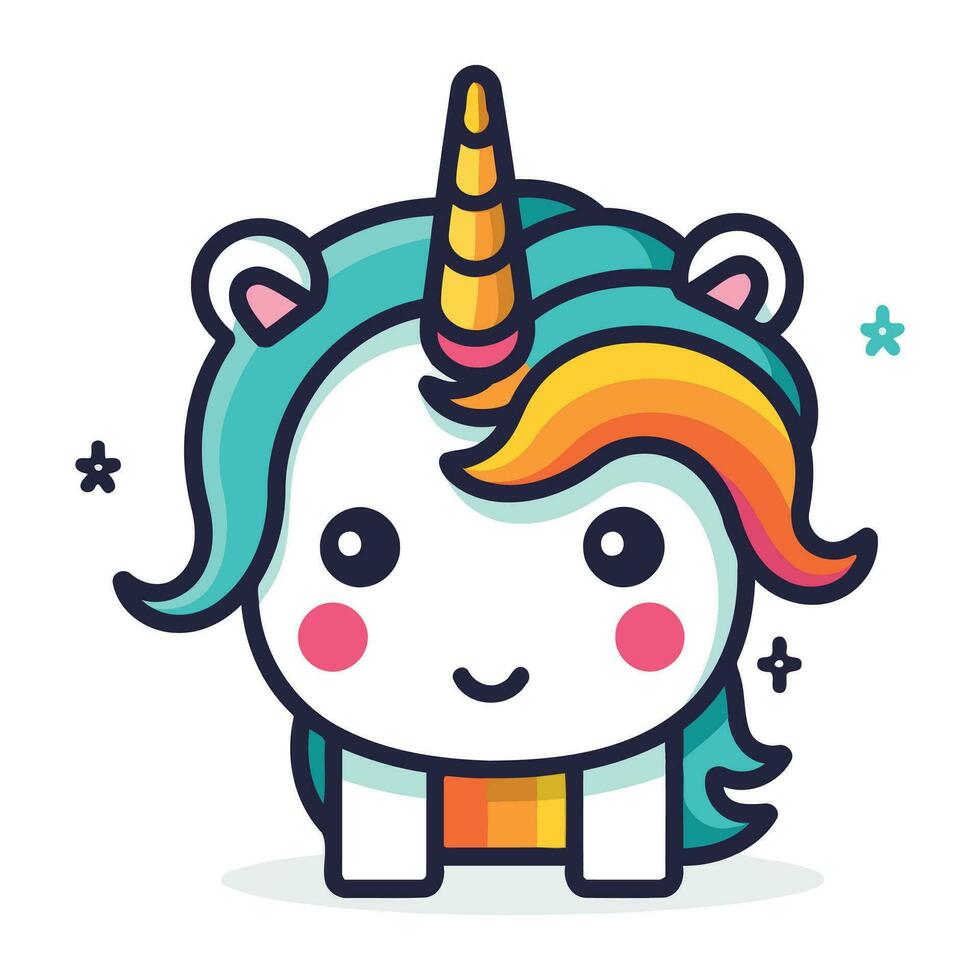 Cute unicorn with rainbow horn. Vector illustration in cartoon style.