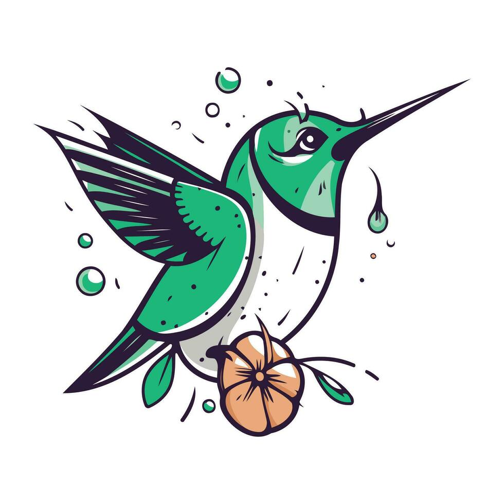 Hummingbird with a nut in its beak. Vector illustration.