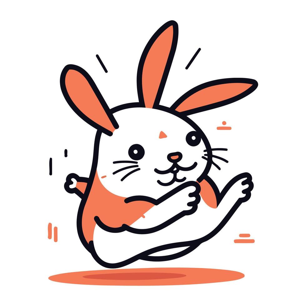 Cute rabbit jumping and running. Vector illustration in line style