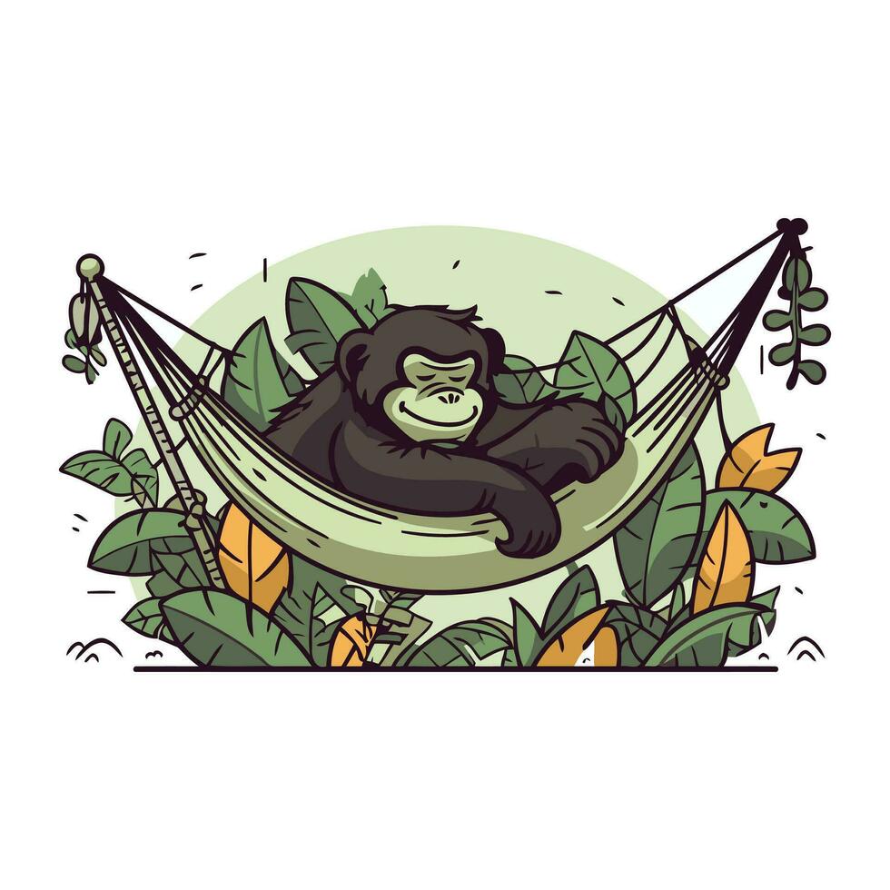 Chimpanzee in a hammock. Vector illustration in cartoon style.