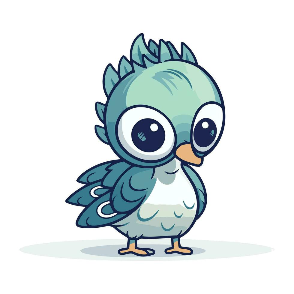 Cartoon blue bird. Vector illustration. Cute cartoon bird.