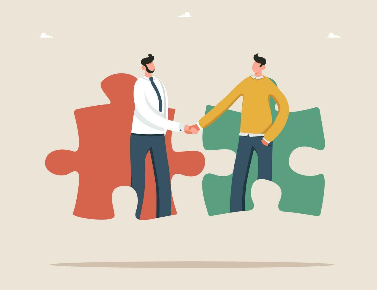 Men shaking hands in puzzles vector