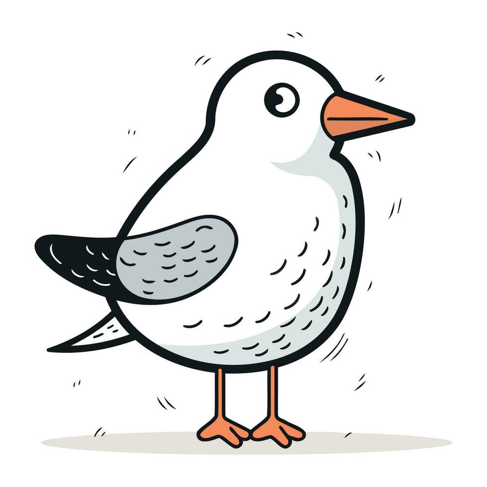 Vector illustration of a cute cartoon seagull on a white background.