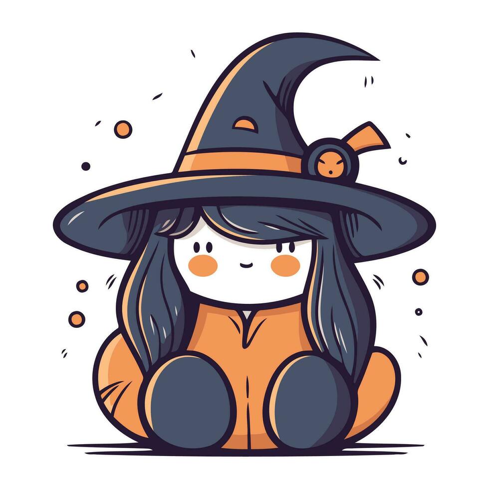 Cute little girl in witch costume. Vector illustration in cartoon style.