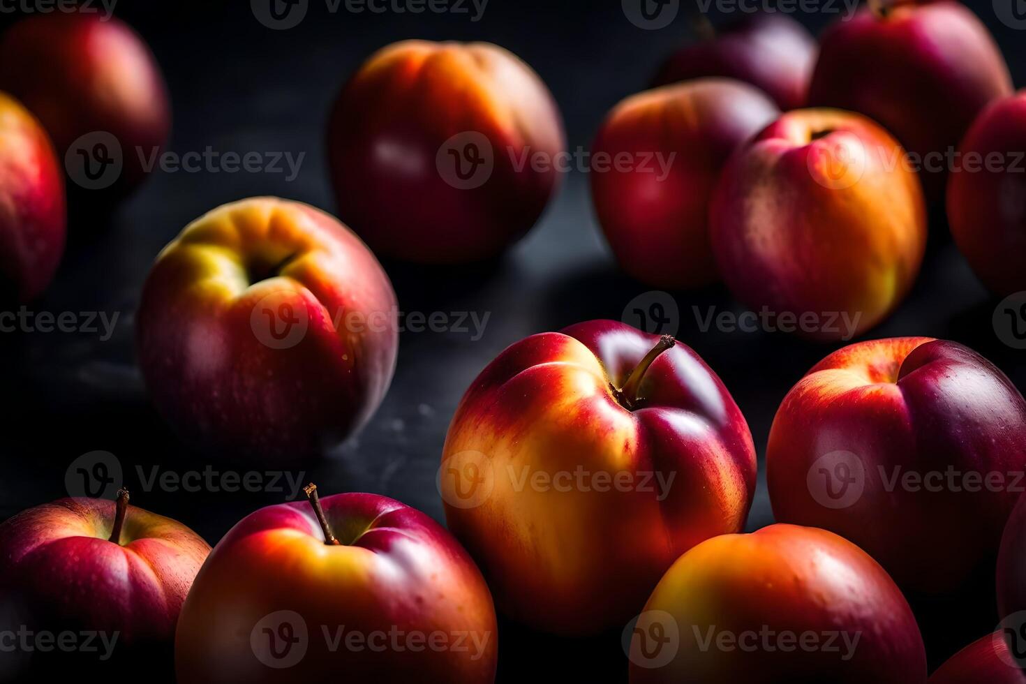 Examine nectarines close in a photography studio with a dark background AI Generated photo