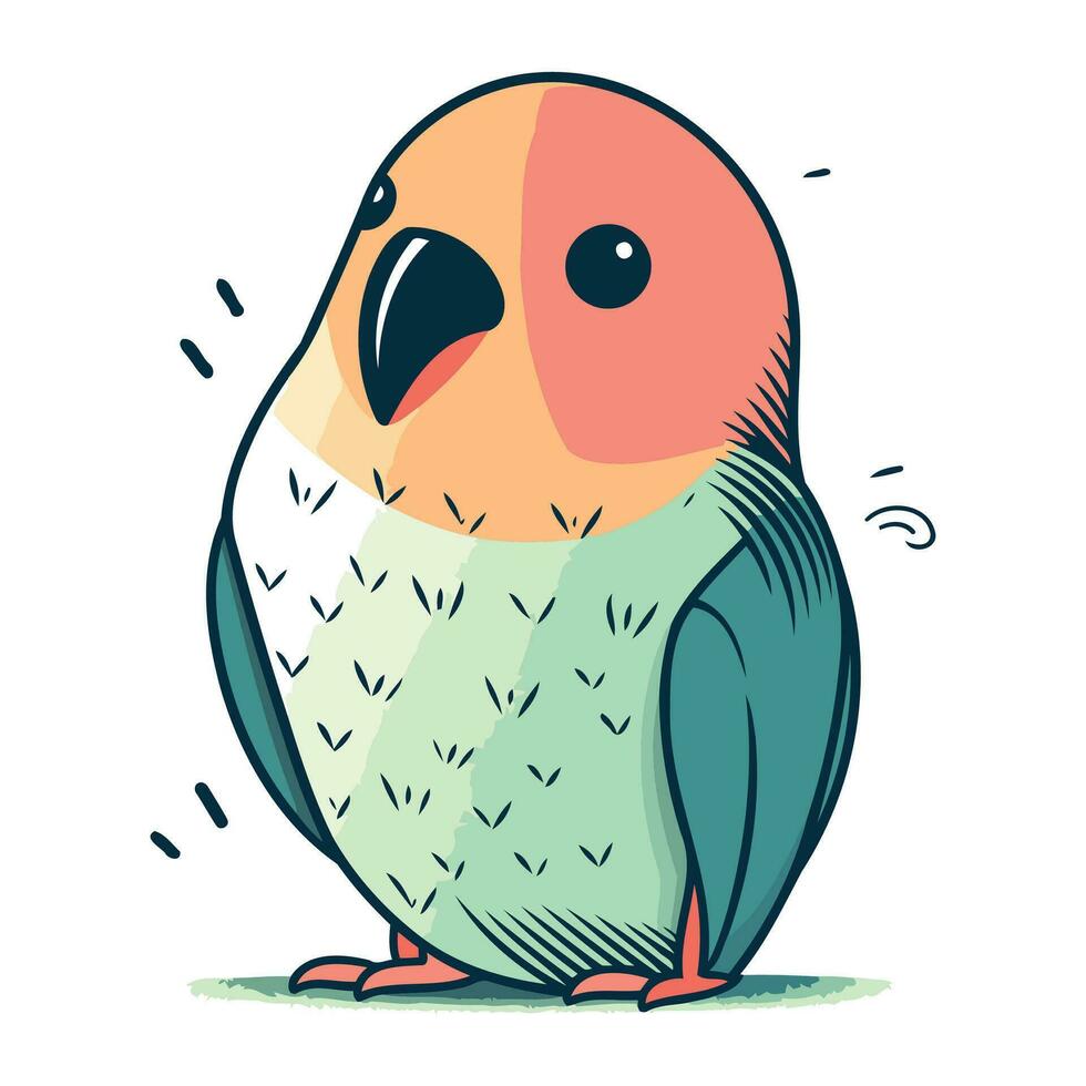 Vector illustration of cute parrot on white background. Cartoon style.