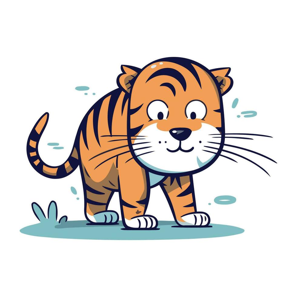 Cute tiger character. Vector illustration. Isolated on white background.