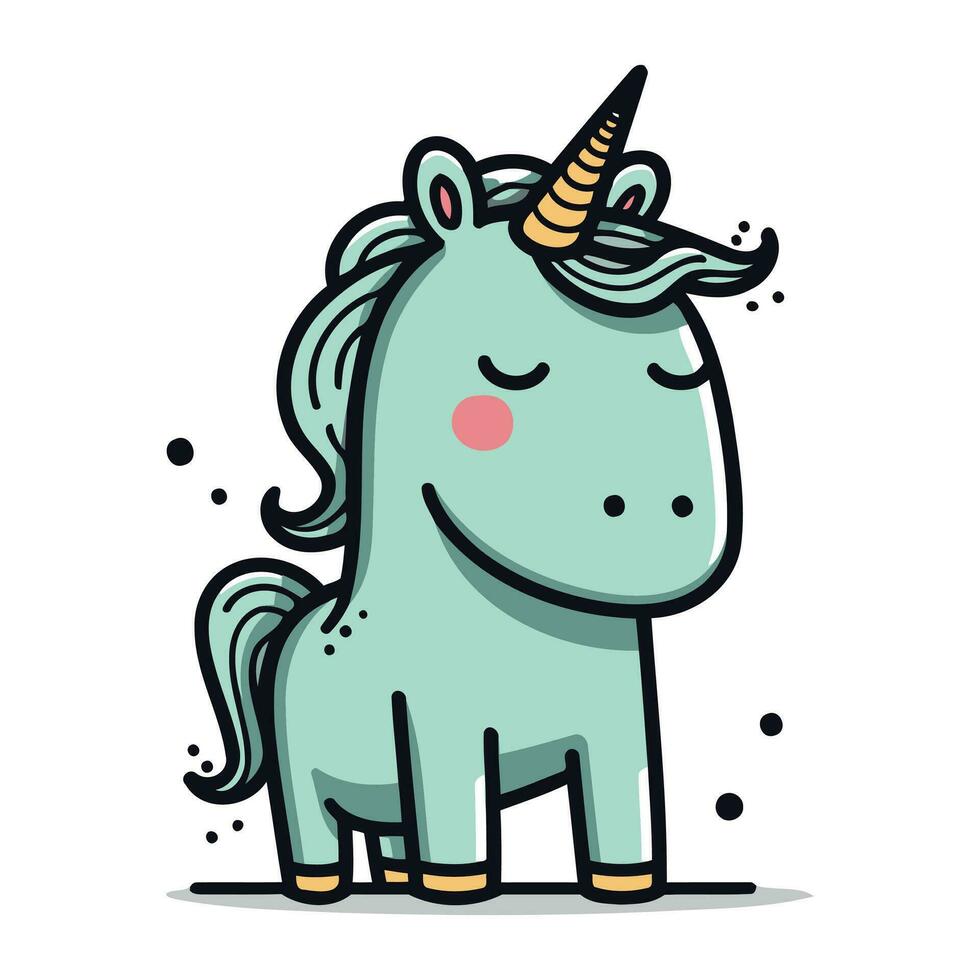 Unicorn cute cartoon character. Vector illustration in doodle style.