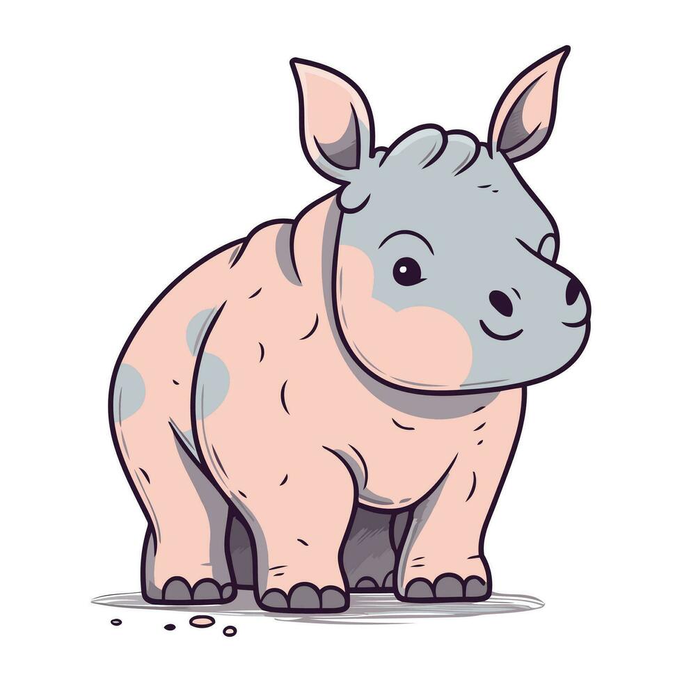 Cute cartoon hippo. Vector illustration. Isolated on white background.