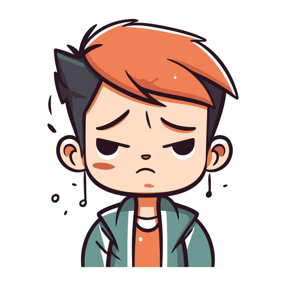 Sad boy cartoon. Vector illustration in flat style. Isolated on white background.