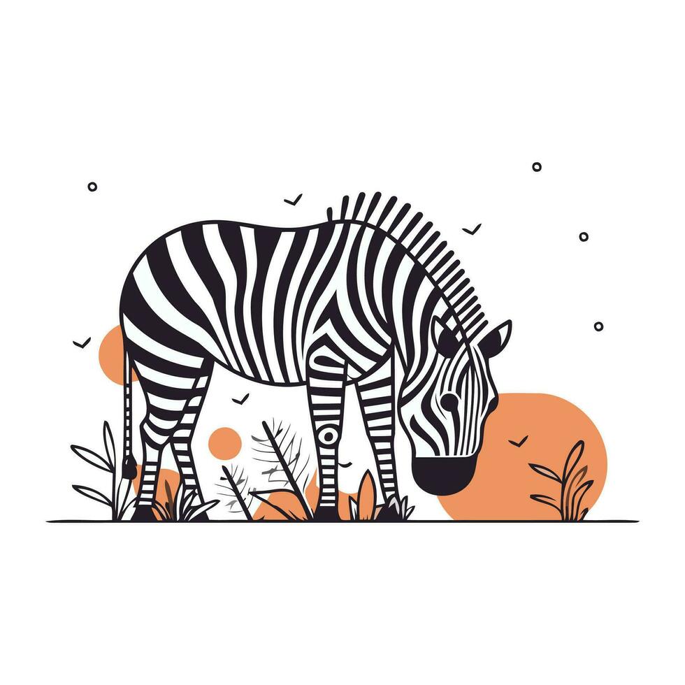 Zebra in the desert. Vector illustration in a flat style.