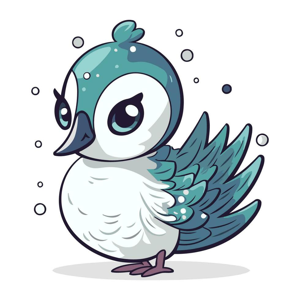ilustración de un linda azul pájaro en un blanco antecedentes. vector