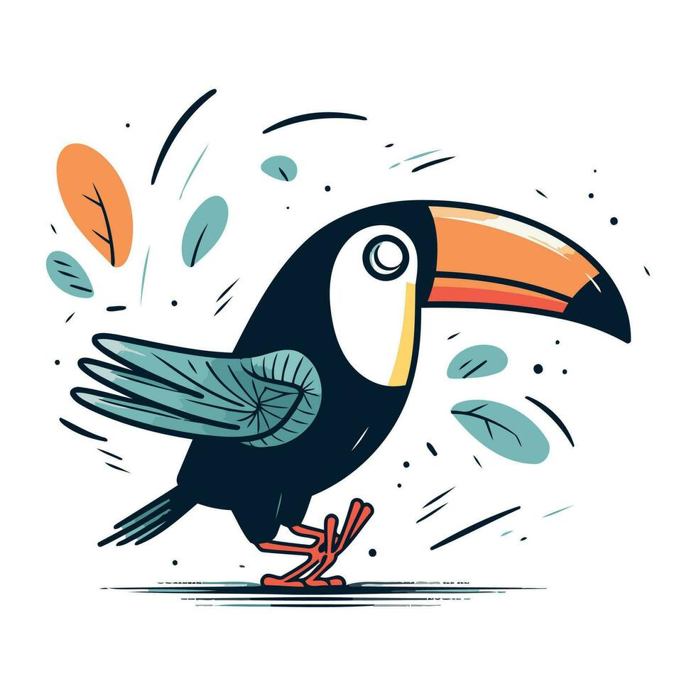 Toucan bird. Hand drawn vector illustration in cartoon style.