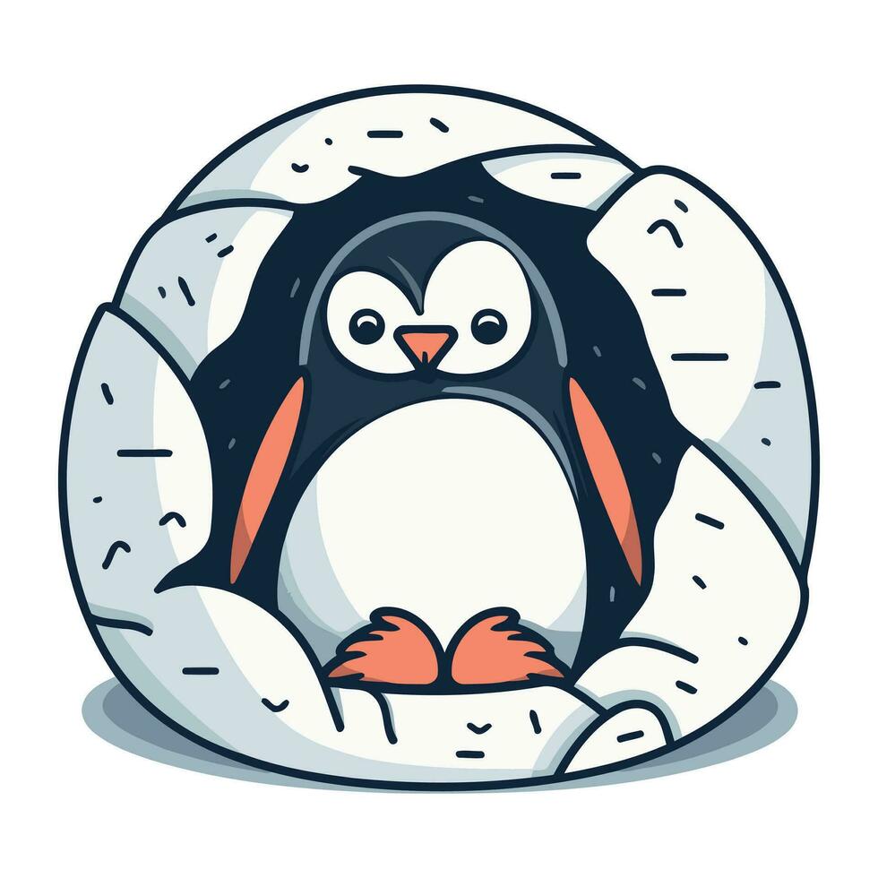 Cute penguin in a pillow isolated on white background. Vector illustration.