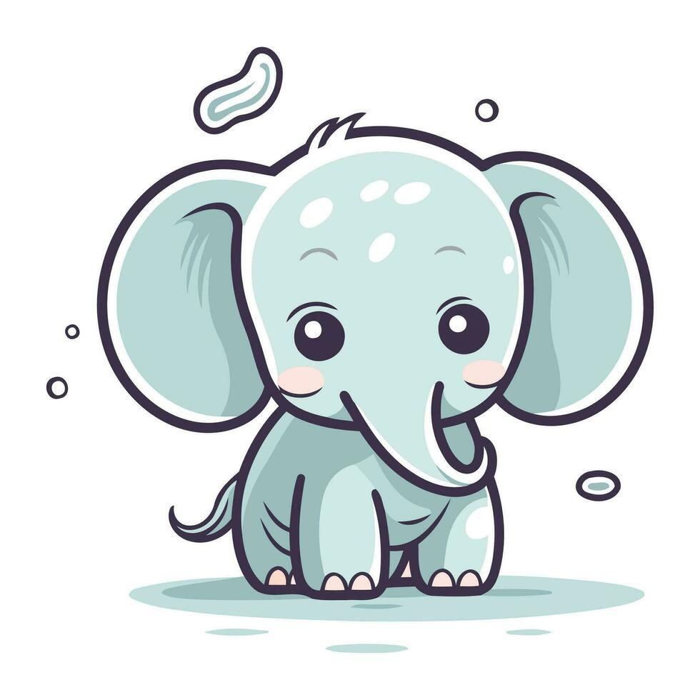 Cute baby elephant. Vector illustration. Isolated on white background.
