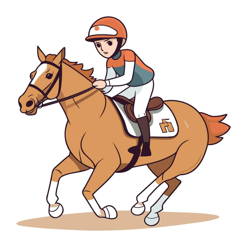 jinete jockey montando un caballo. dibujos animados vector ilustración.